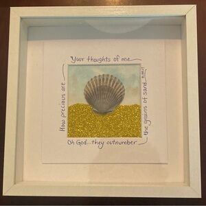 Original Christian Shadow Box Art 8x8 Shell & Sand Psalm 139:17 Scripture